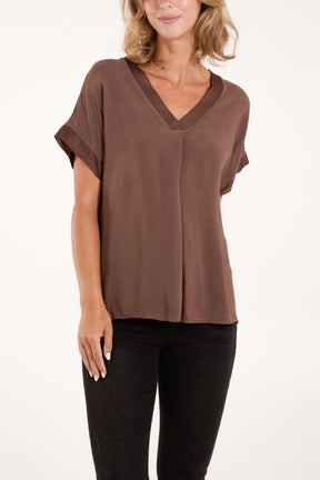 V-Neck Short Sleeve Blouse