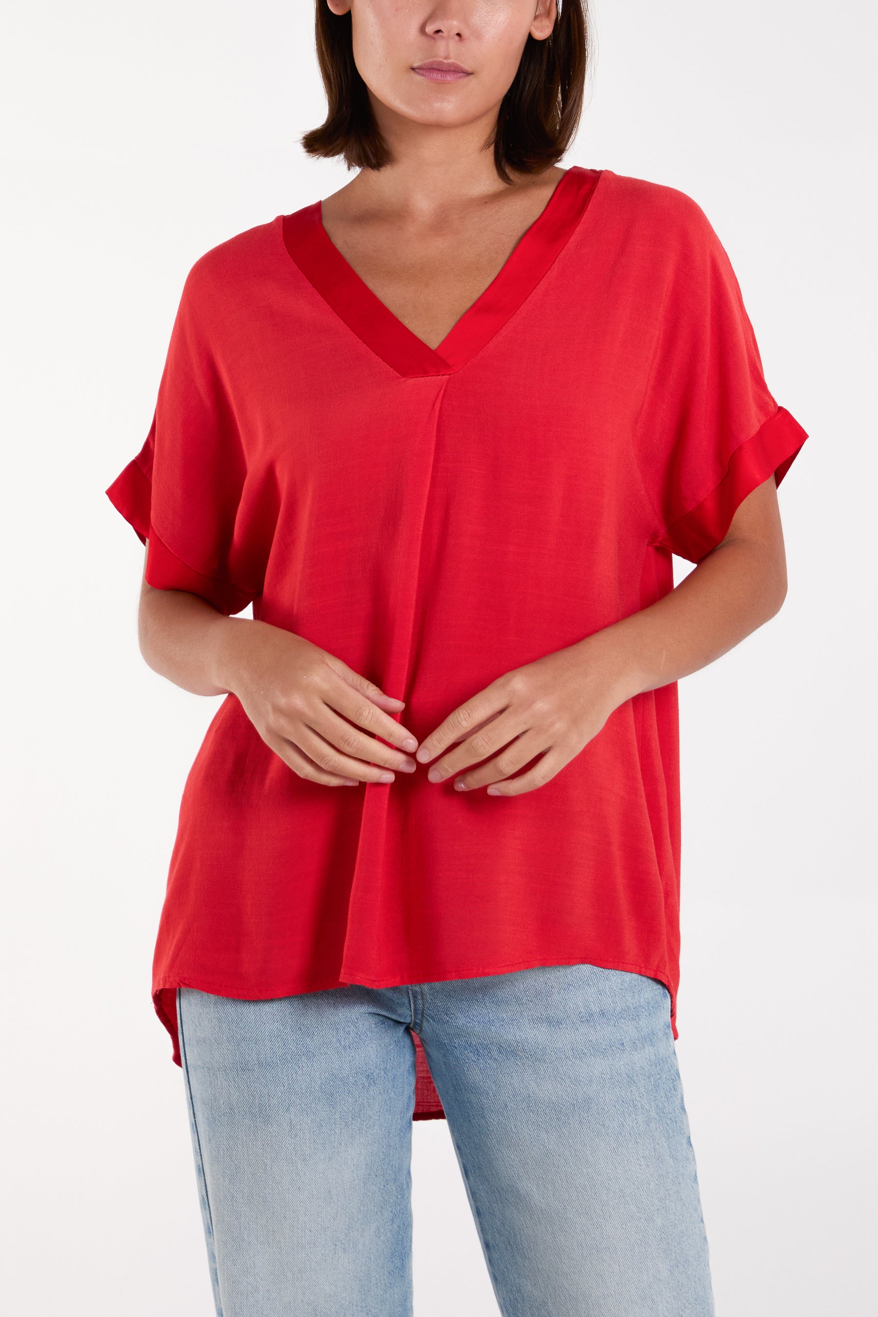 V-Neck Short Sleeve Blouse