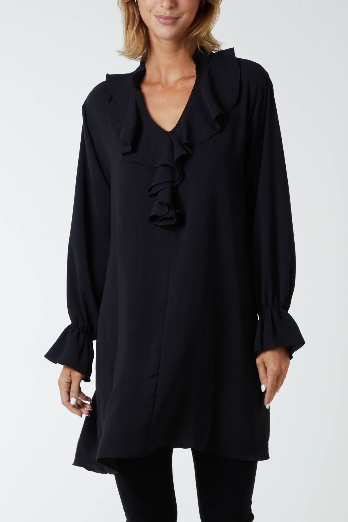 Ruffle Neck Tunic Dress