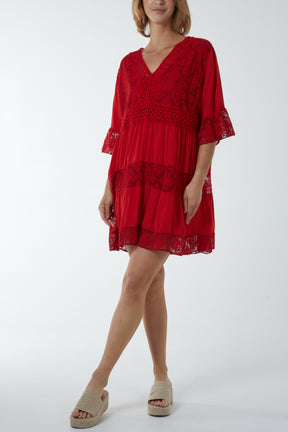Lace Tiered Smock Dress