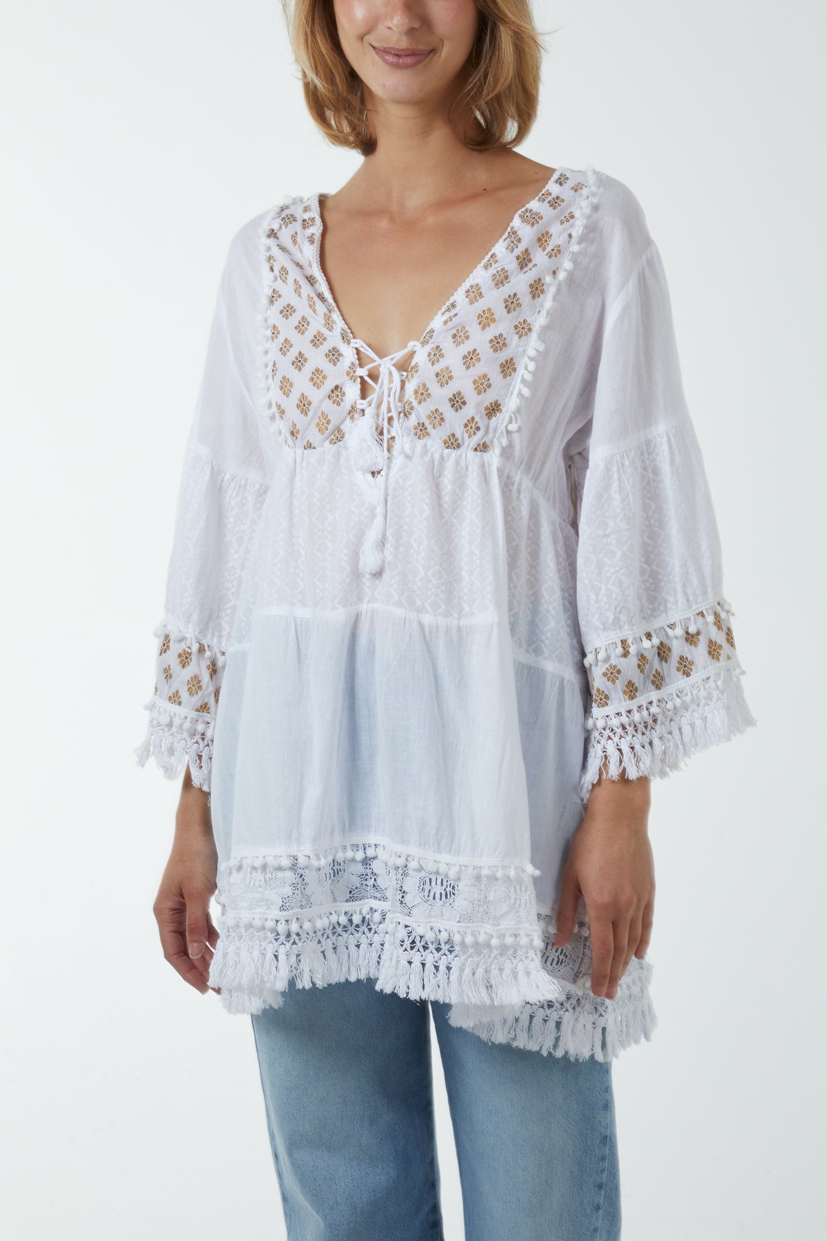 Gold Detailing Tassel Tiered Top