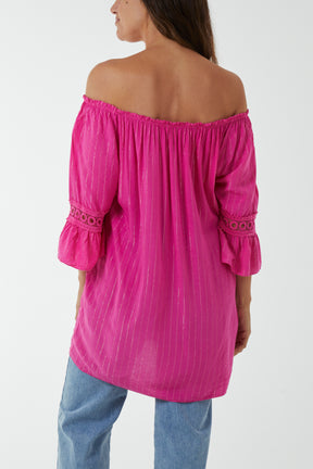 Metallic Stripe Bardot Top