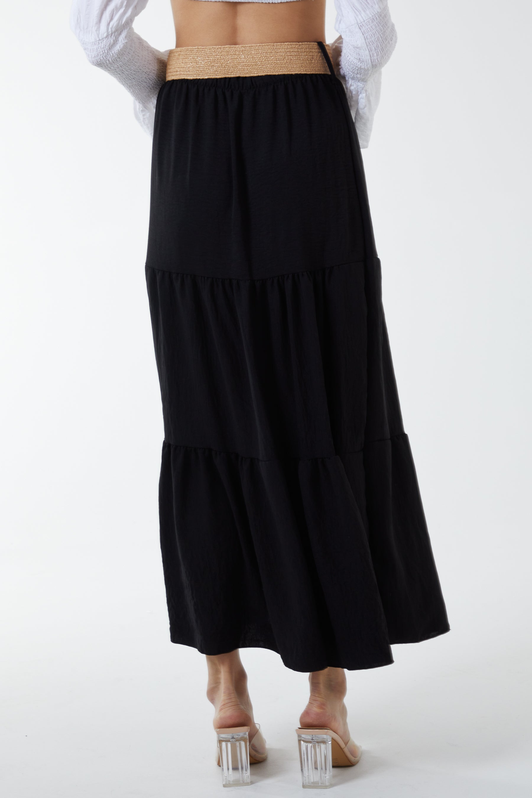 Belted Tiered Maxi Skirt