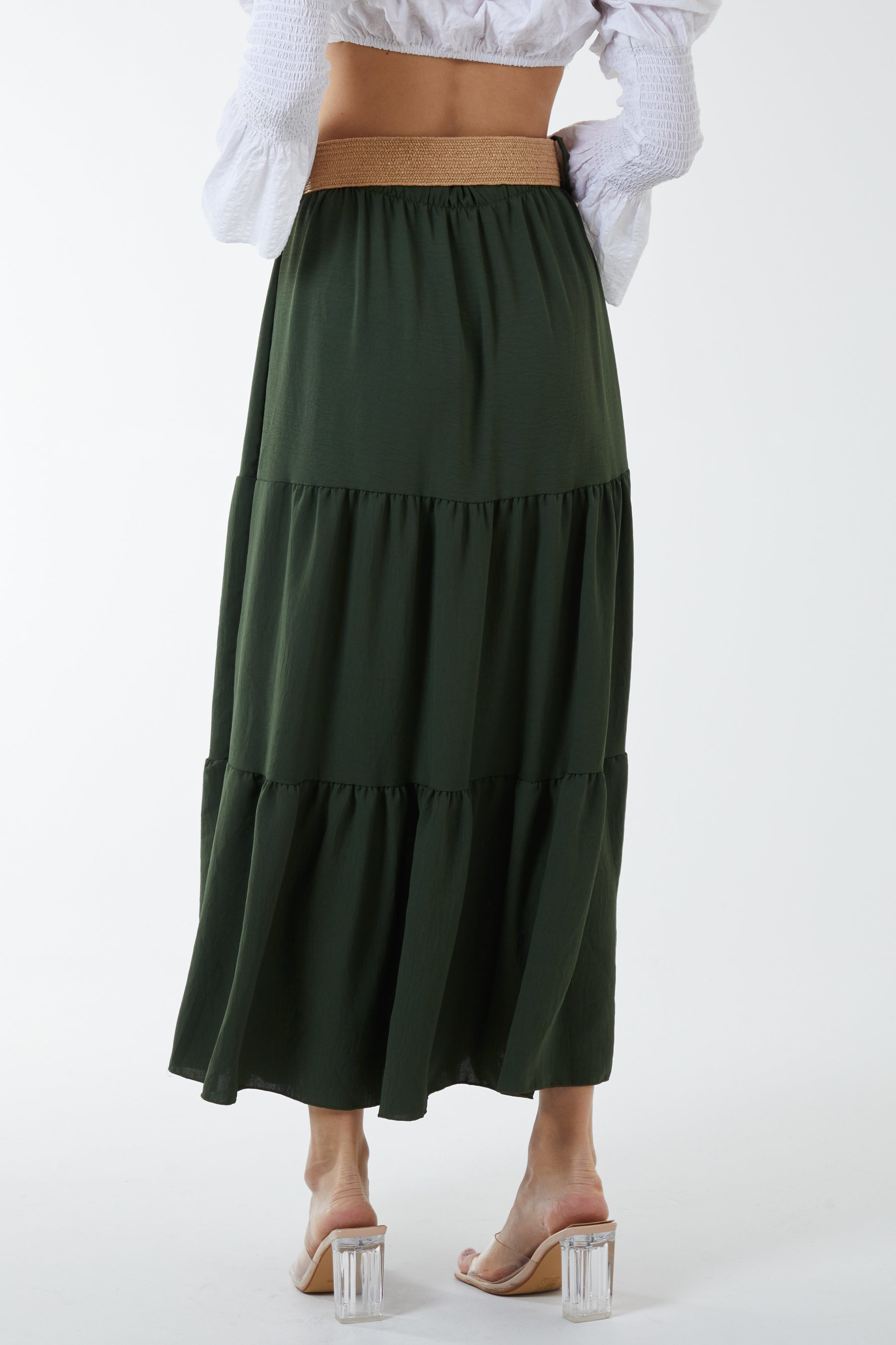 Belted Tiered Maxi Skirt