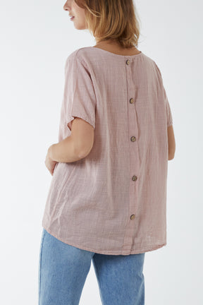 Round Neck Button Back Top