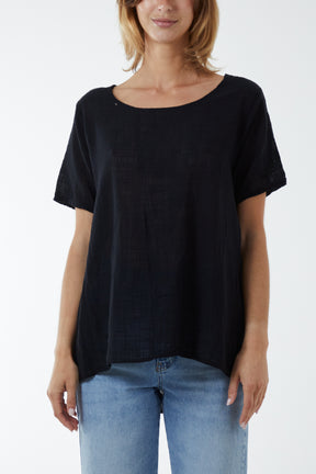 Round Neck Button Back Top