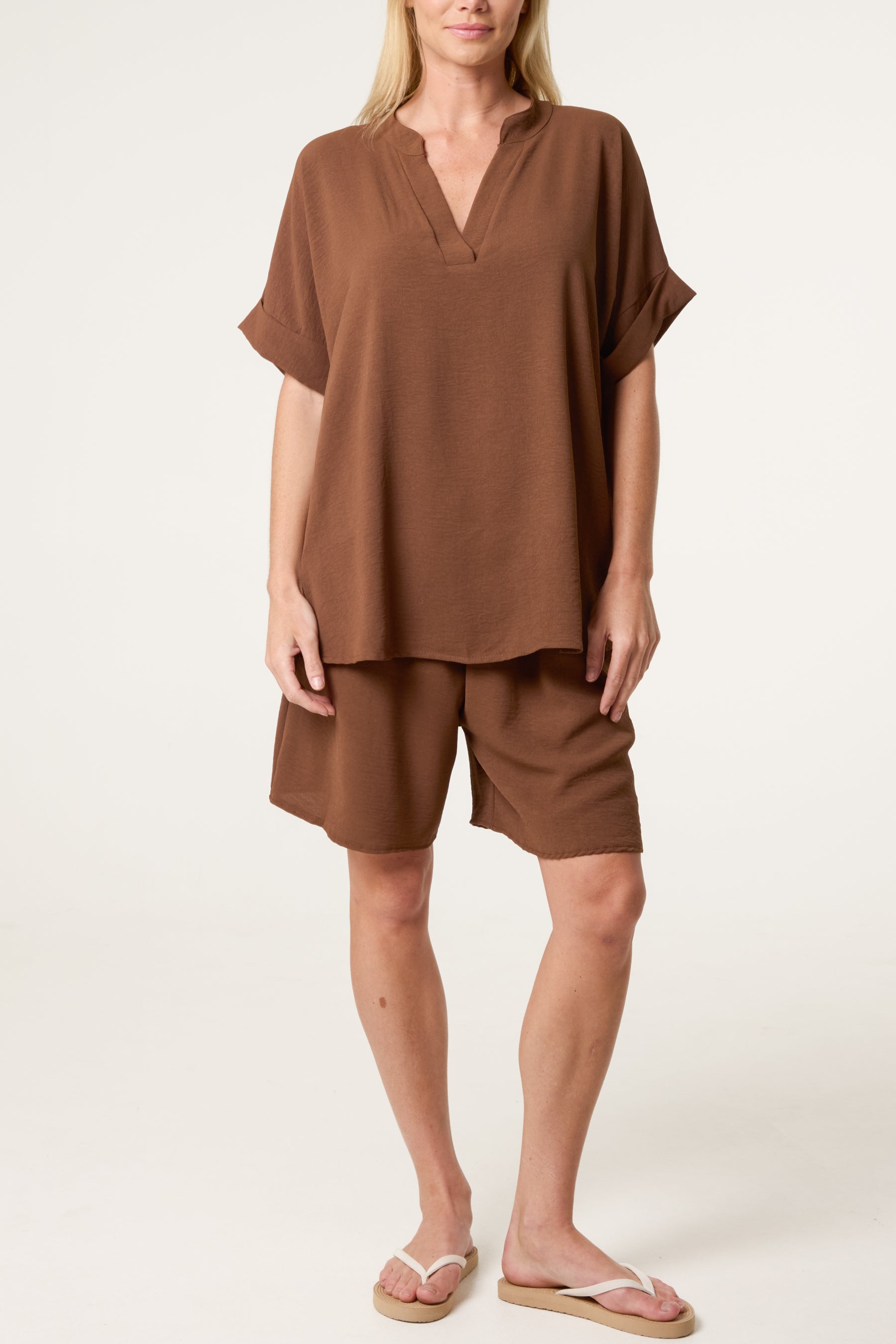 V-Neck Top and Shorts Co-Ord Set