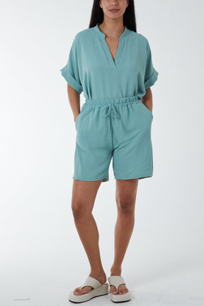 V-Neck Top and Shorts Co-Ord Set