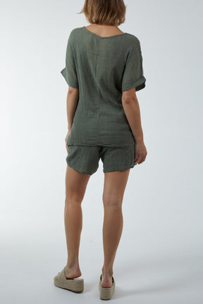 Linen Short Sleeve Top & Shorts Co-Ord