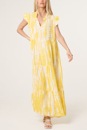 Frill Sleeve Tiered Midi Dress
