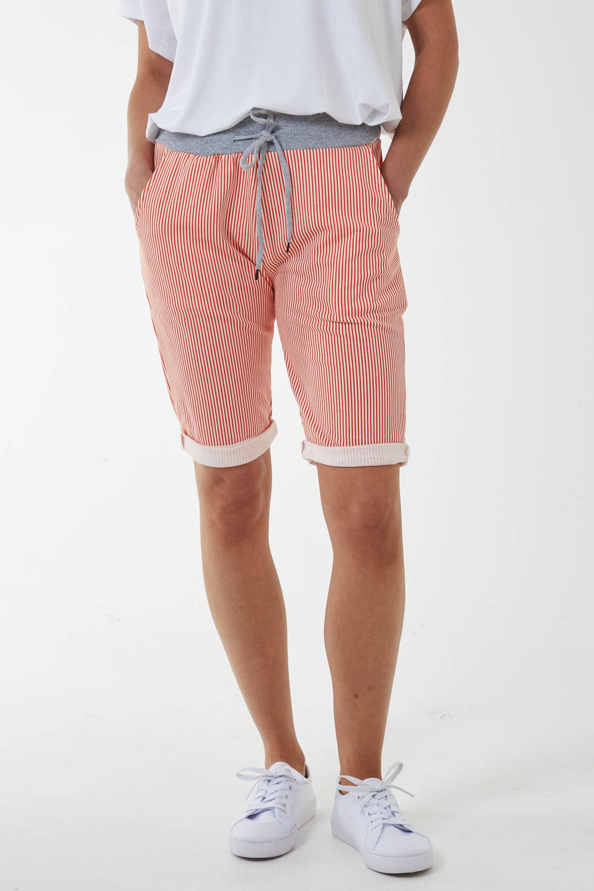 Stripe Shorts with Contrasted Waist