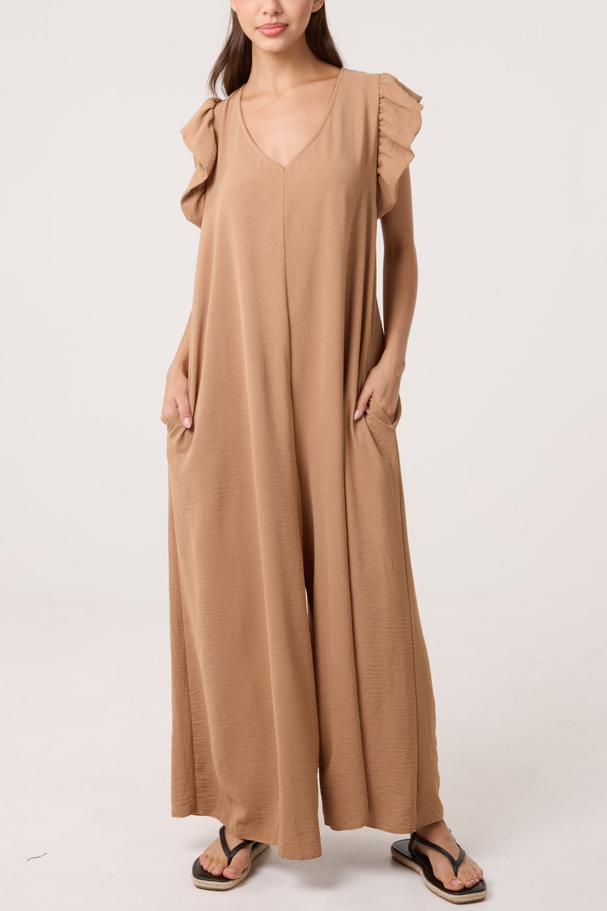 Ruffle Sleeve Wide Leg Jumpsuit