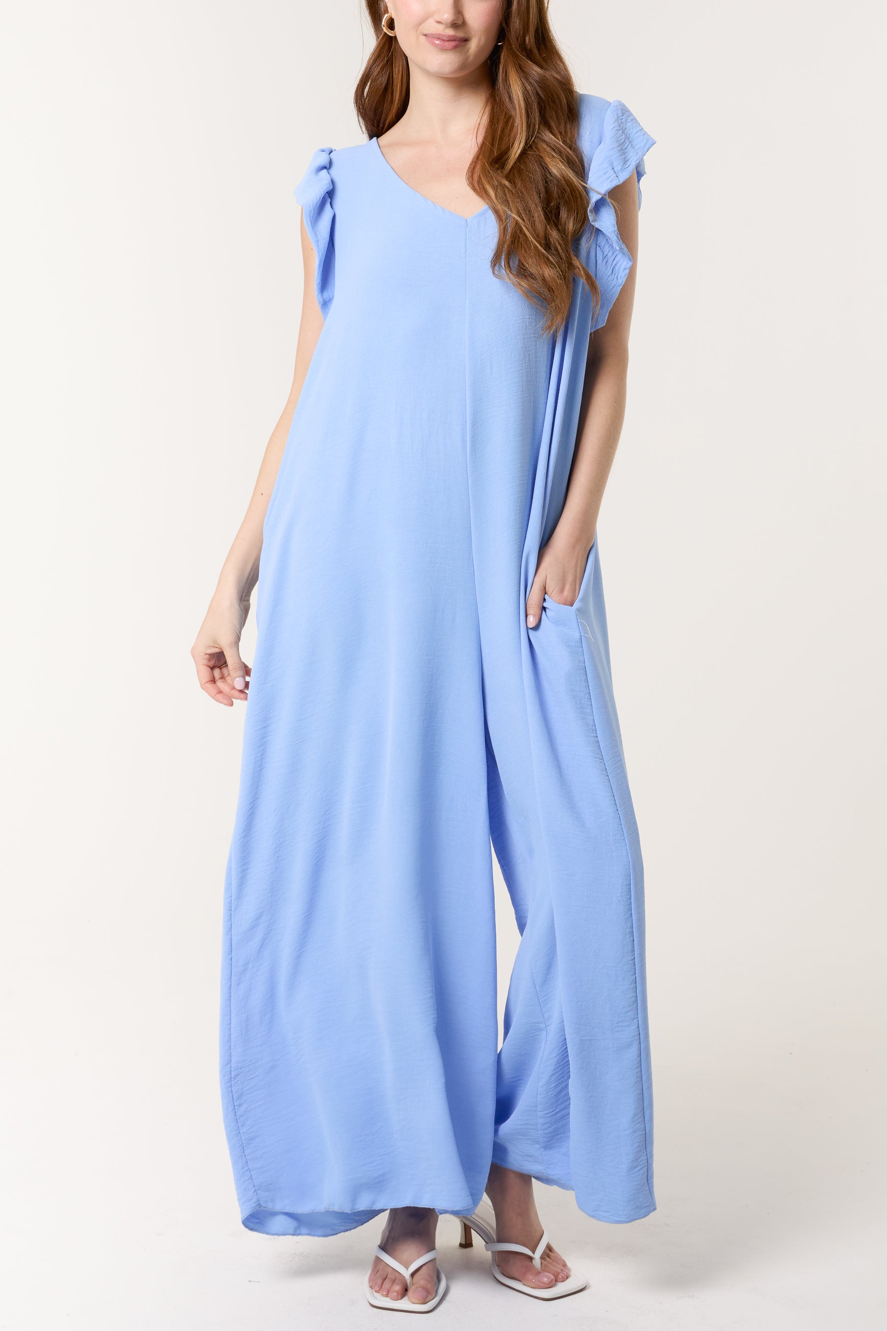 Ruffle Sleeve Wide Leg Jumpsuit