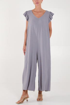 Ruffle Sleeve Wide Leg Jumpsuit