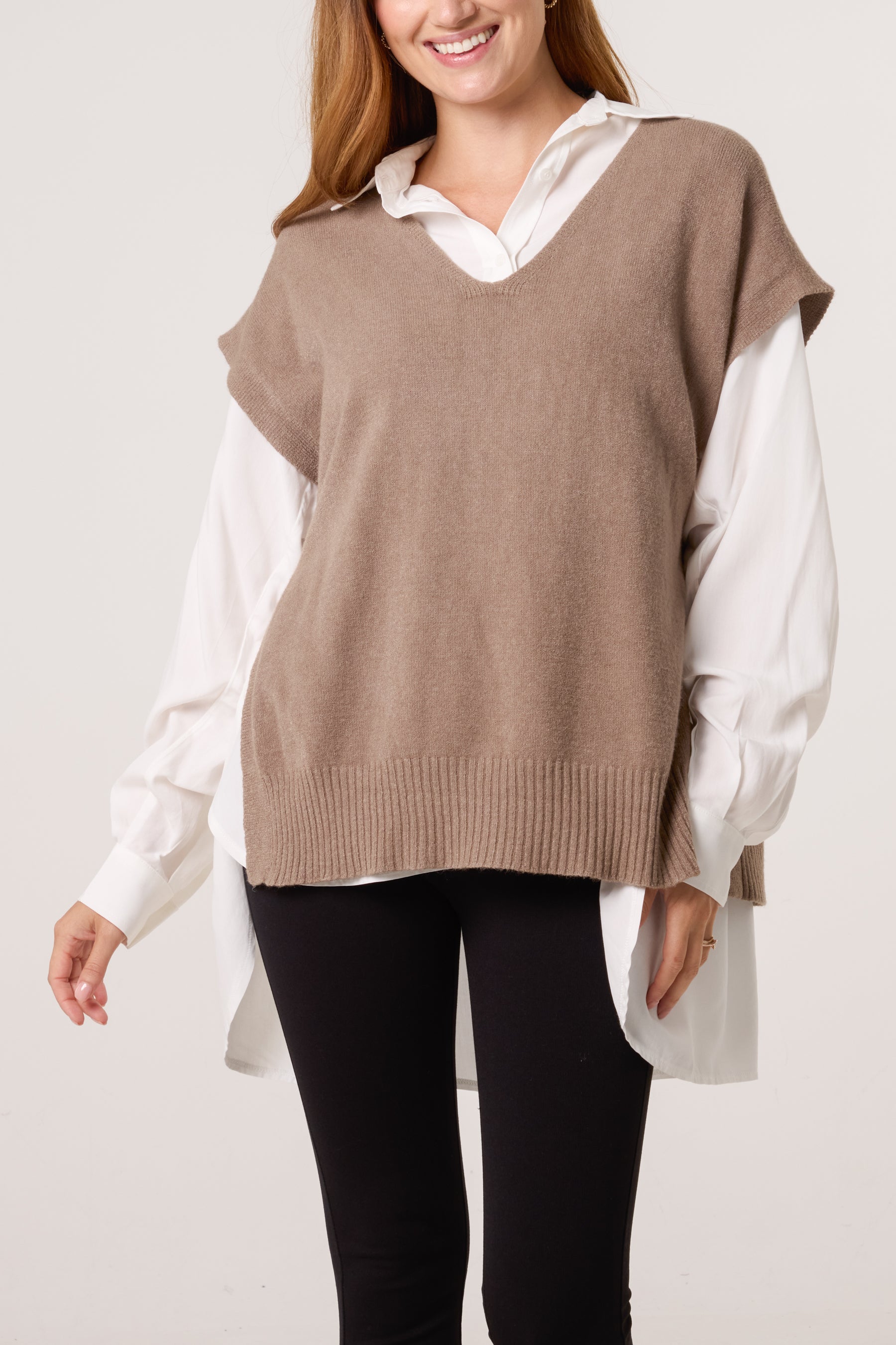 V-Neck Side Split Knit Vest