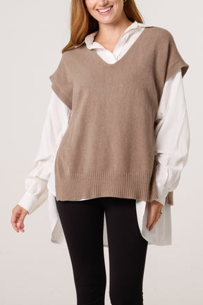 V-Neck Side Split Knit Vest