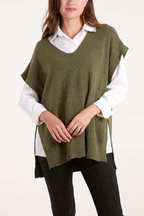 V-Neck Side Split Knit Vest