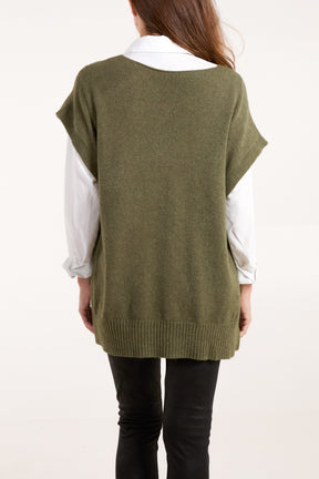 V-Neck Side Split Knit Vest