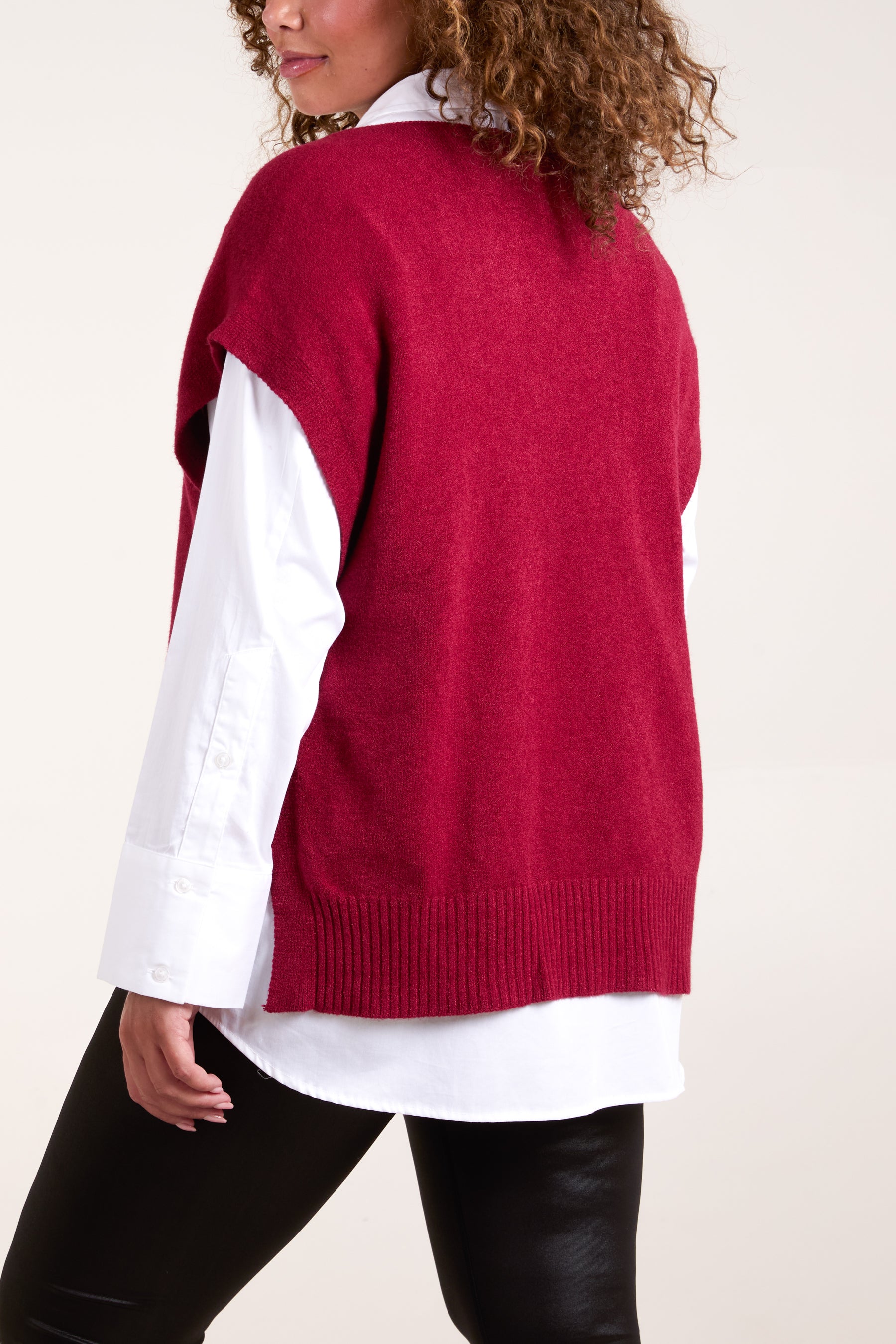 V-Neck Side Split Knit Vest