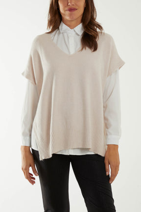 V-Neck Side Split Knit Vest