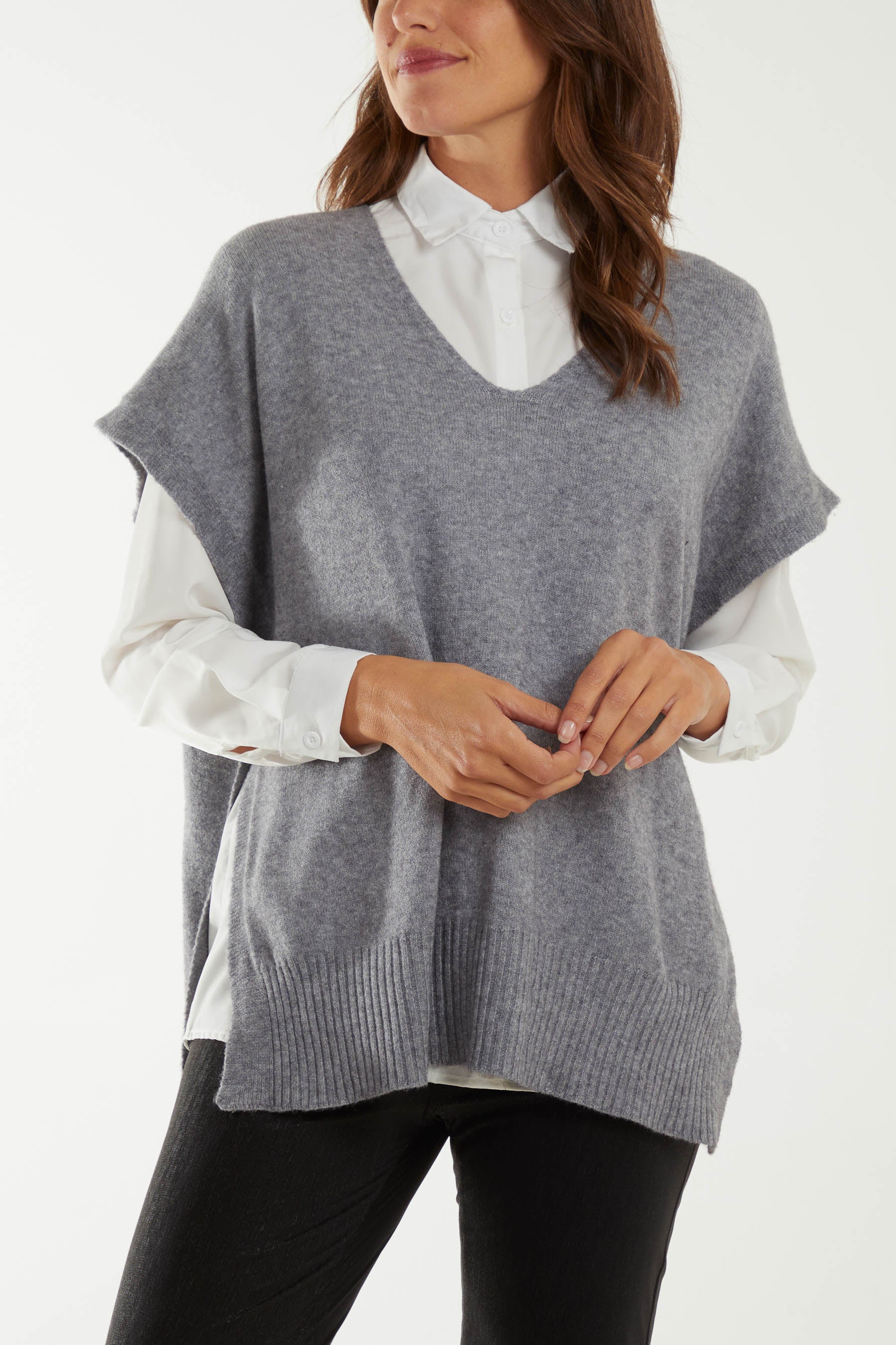 V-Neck Side Split Knit Vest