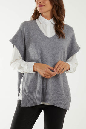 V-Neck Side Split Knit Vest