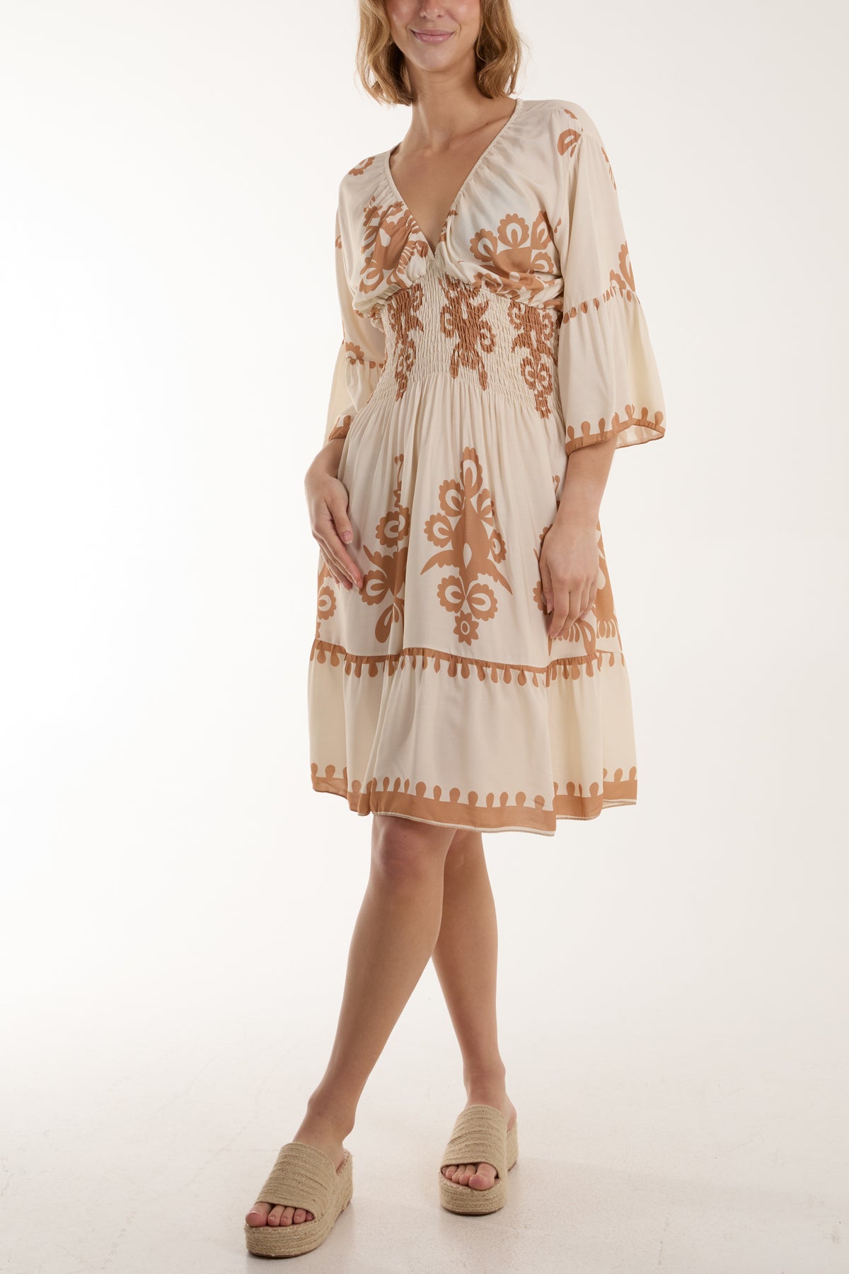 Shirred Bodice Printed Mini Dress