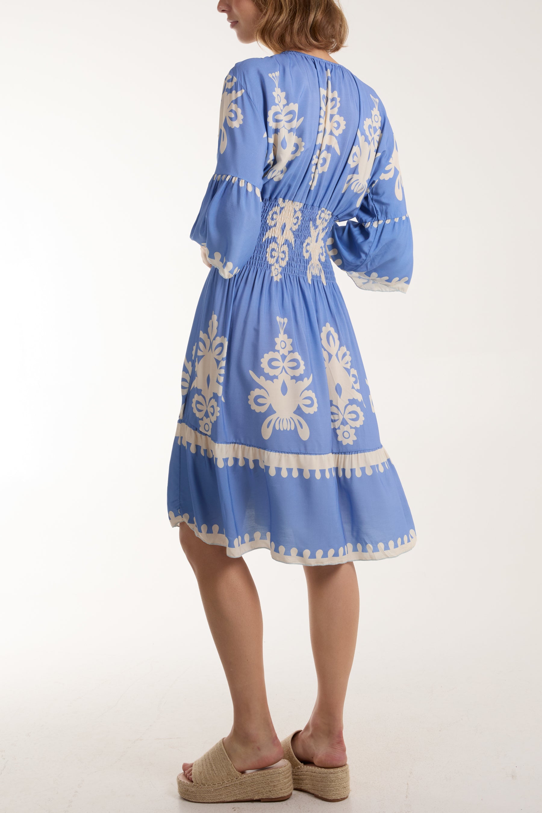 Shirred Bodice Printed Mini Dress
