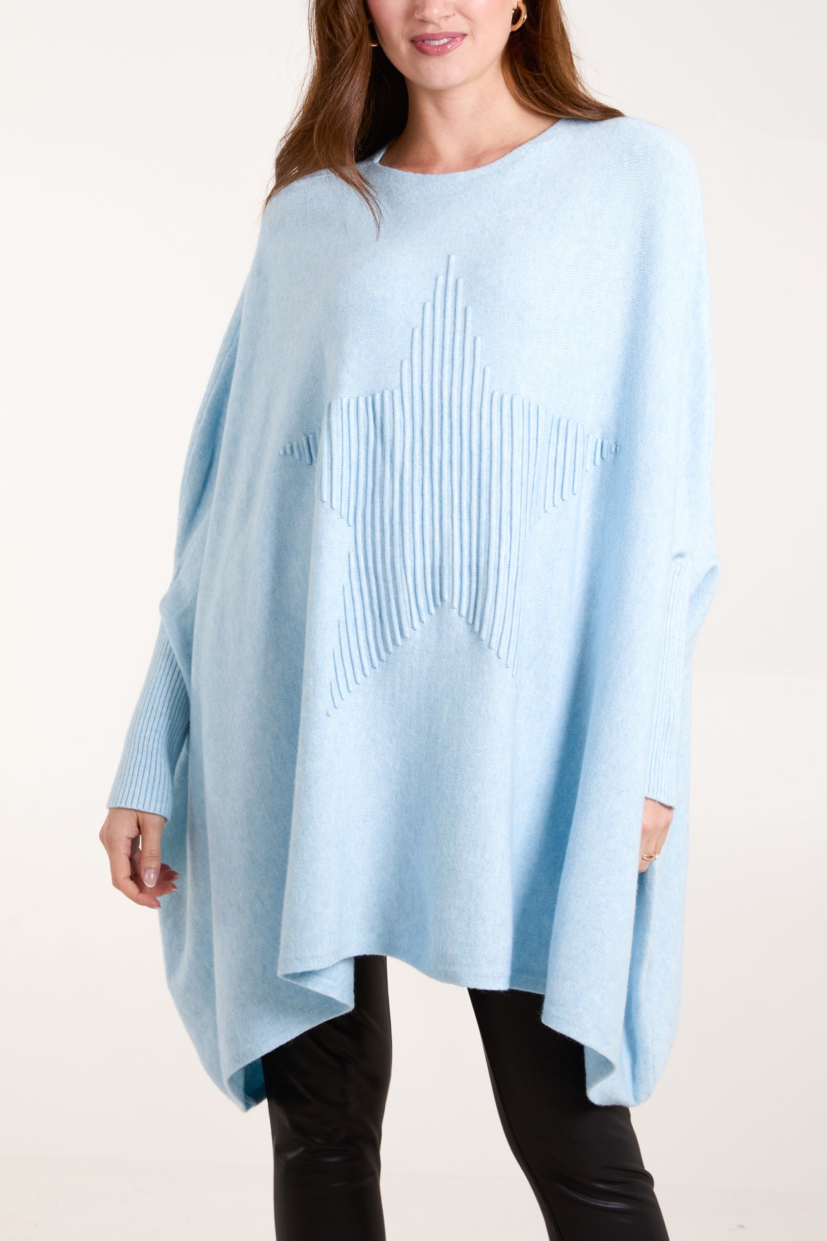 Ribbed Star Batwing Poncho