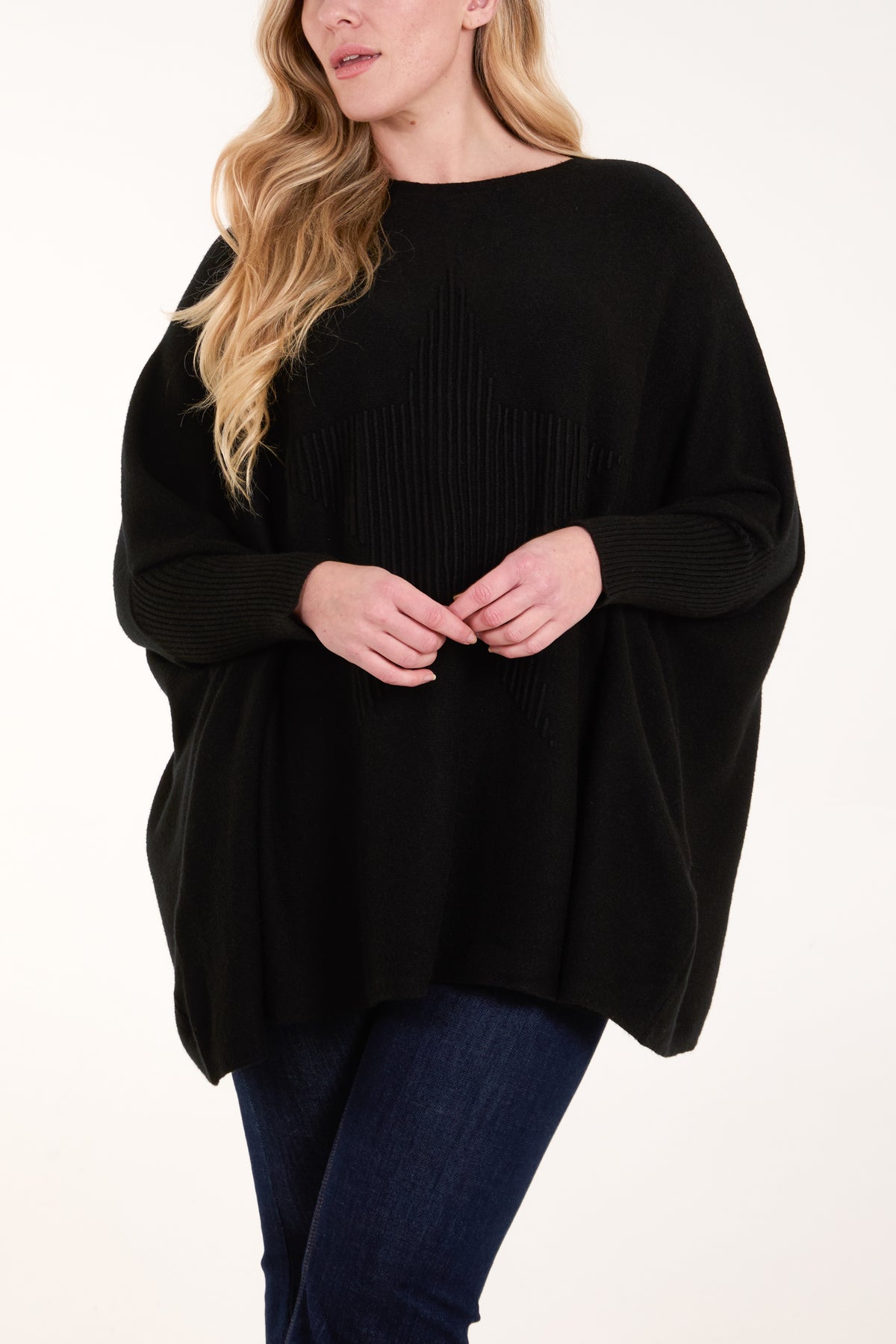 Ribbed Star Batwing Poncho