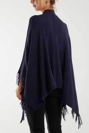 Turtle Neck Fringed Poncho