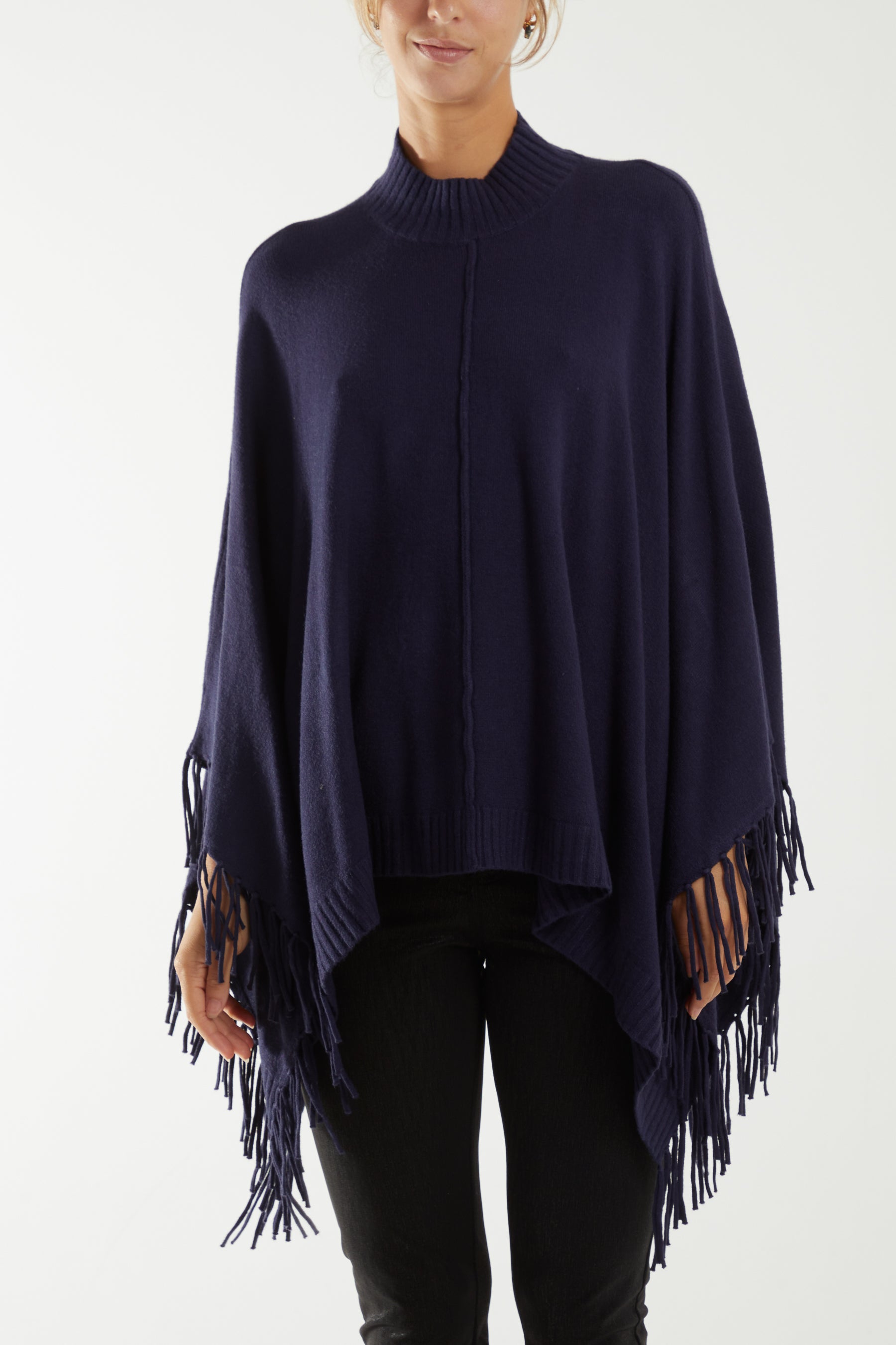 Turtle Neck Fringed Poncho