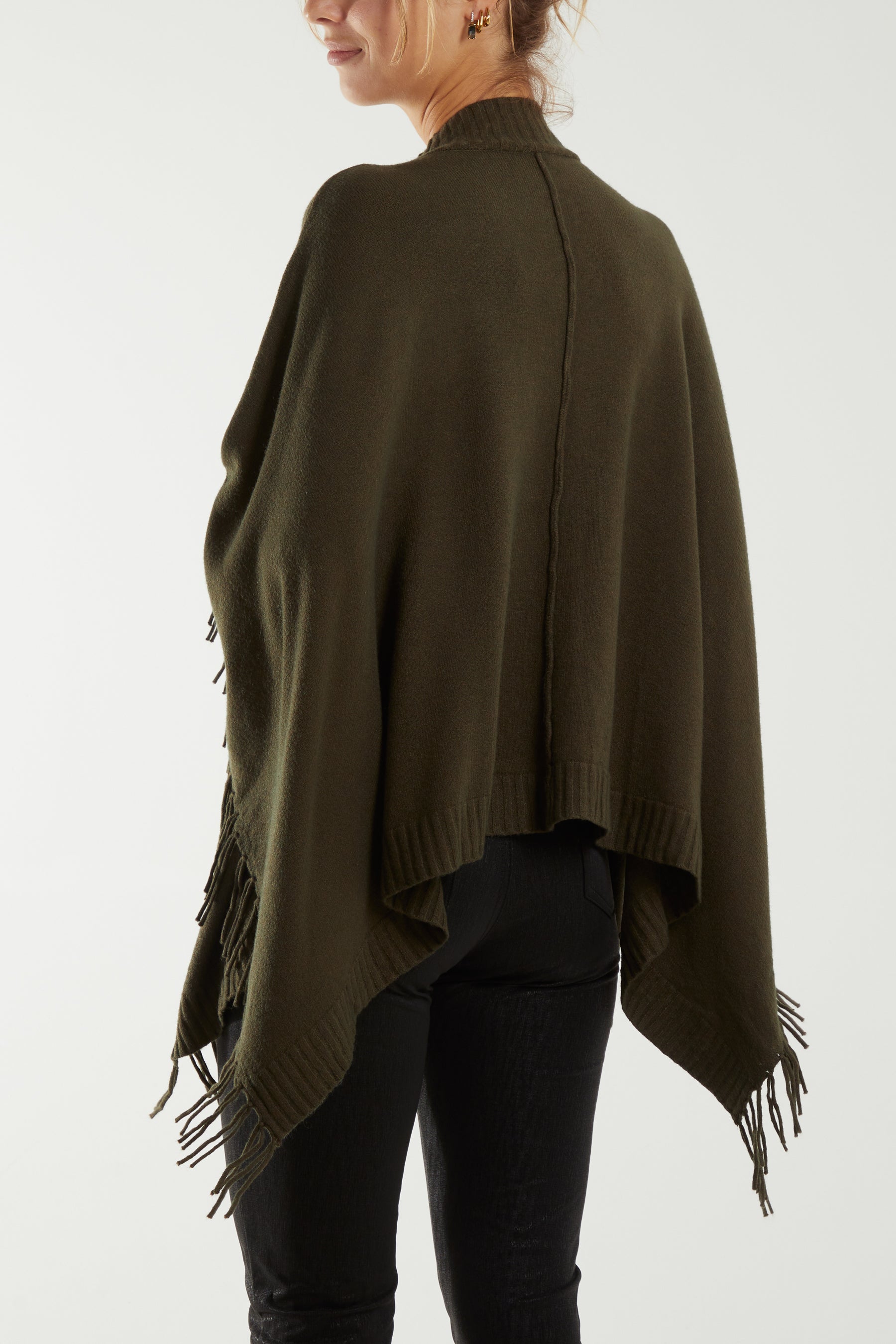 Turtle Neck Fringed Poncho