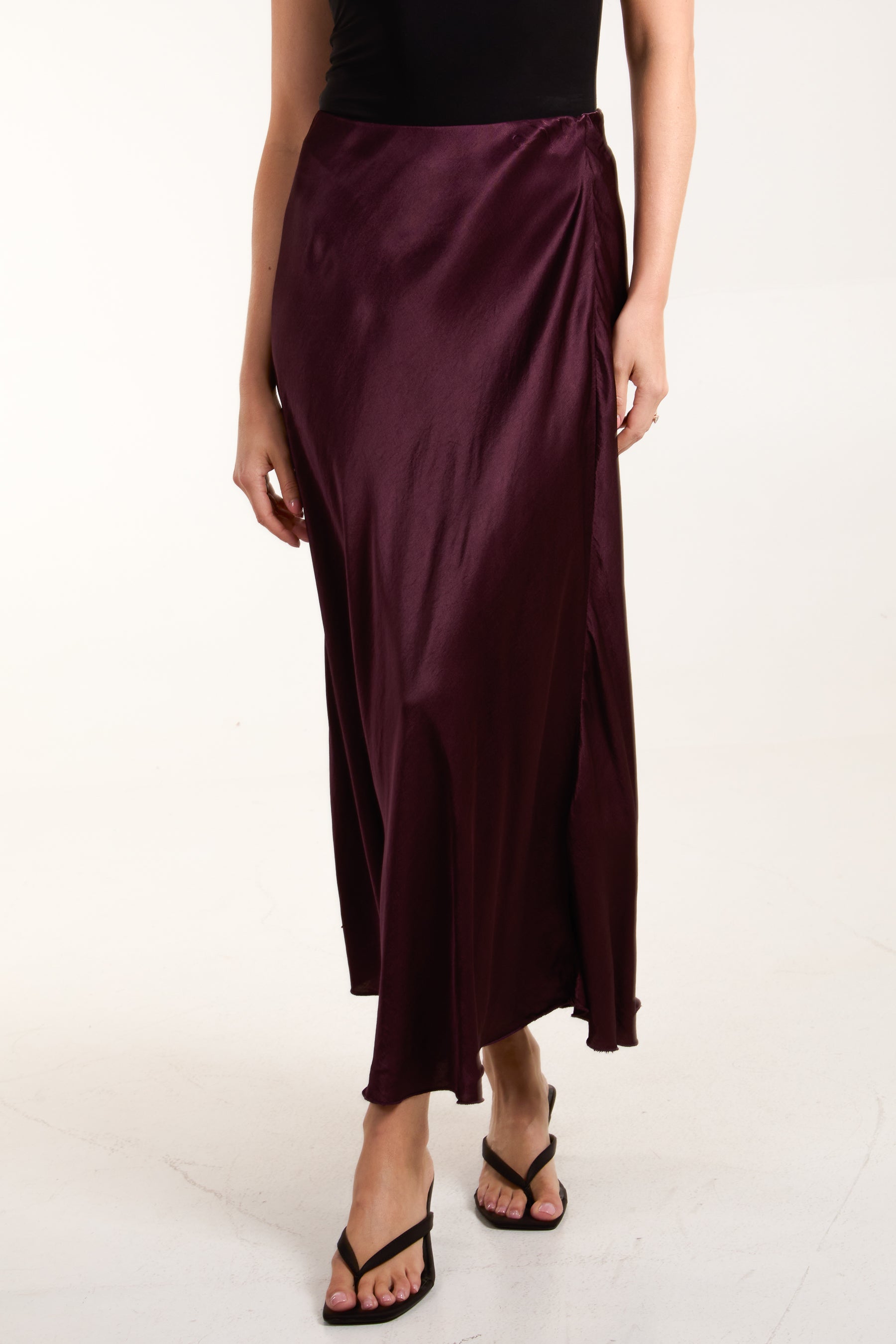 Waistband Satin Midi Skirt