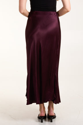 Waistband Satin Midi Skirt