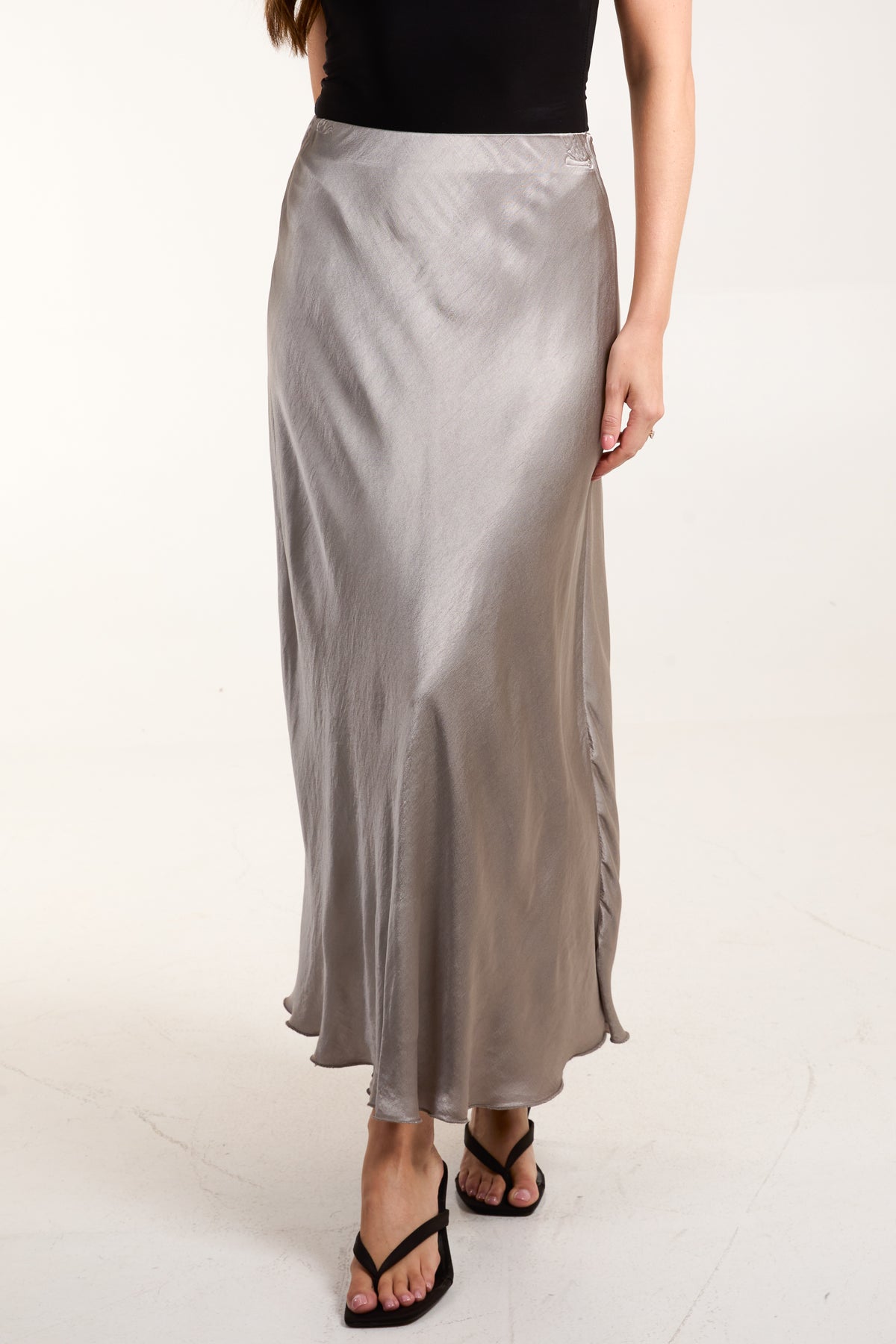 Waistband Satin Midi Skirt