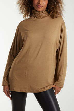 Long Sleeve Frill Turtle Neck Top