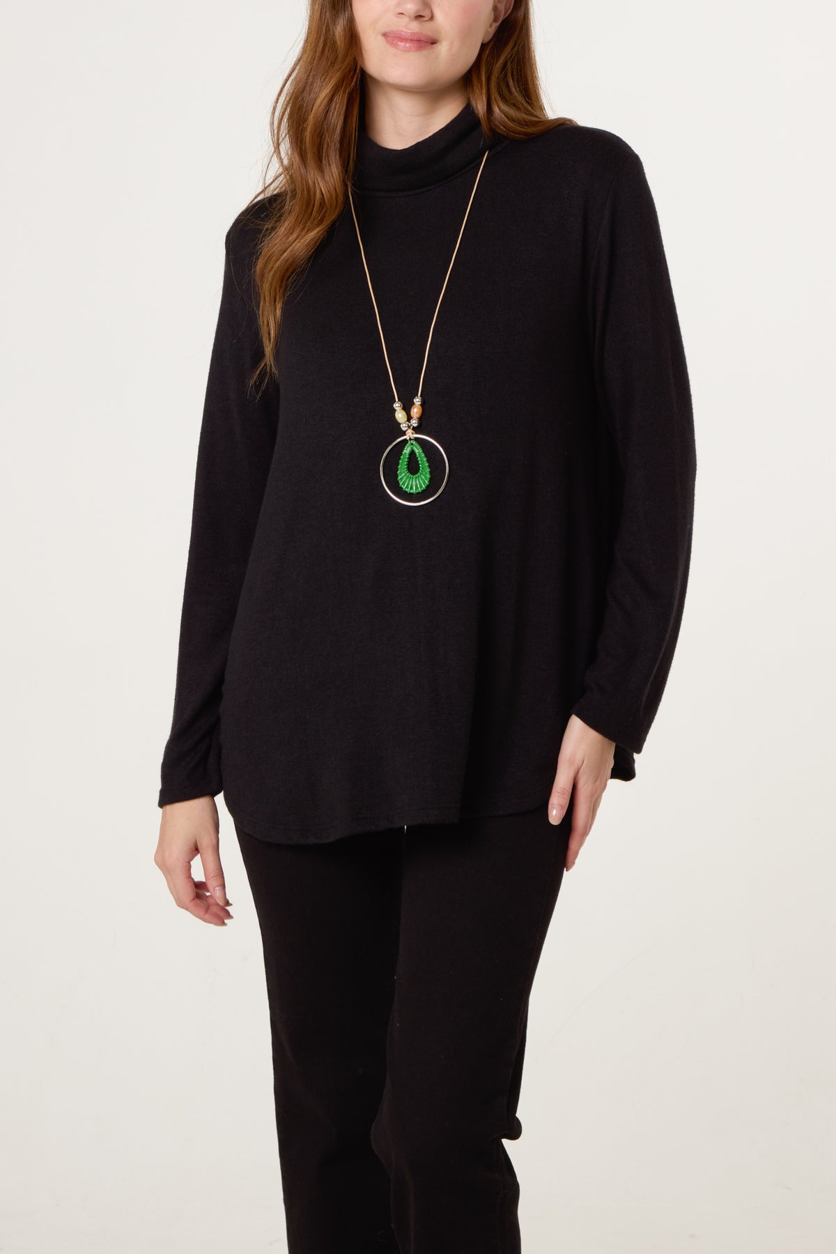 Fine Knit Roll Neck Jumper with Necklace