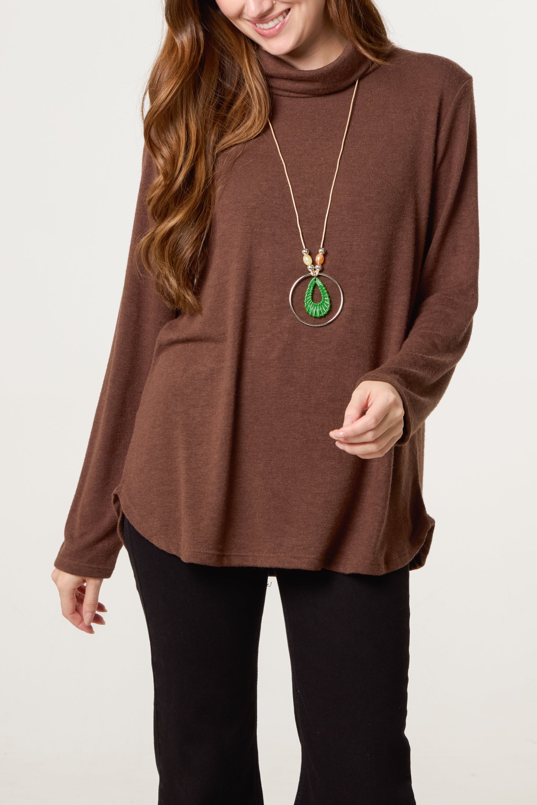 Fine Knit Roll Neck Jumper with Necklace