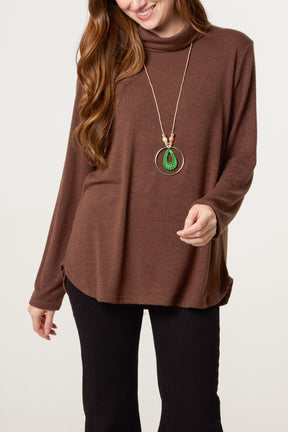 Fine Knit Roll Neck Jumper with Necklace