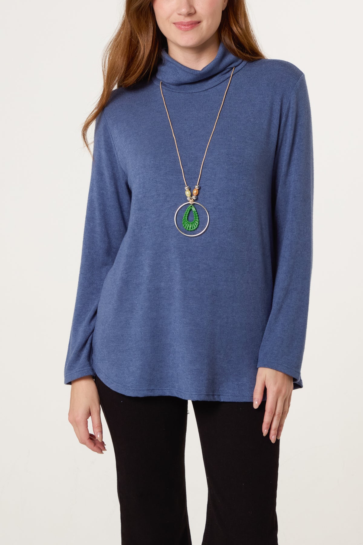 Fine Knit Roll Neck Jumper with Necklace
