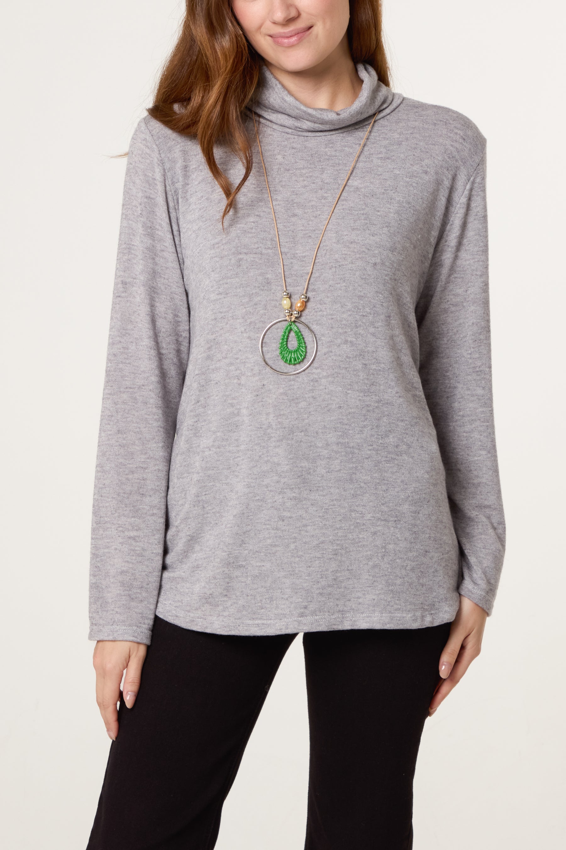 Fine Knit Roll Neck Jumper with Necklace