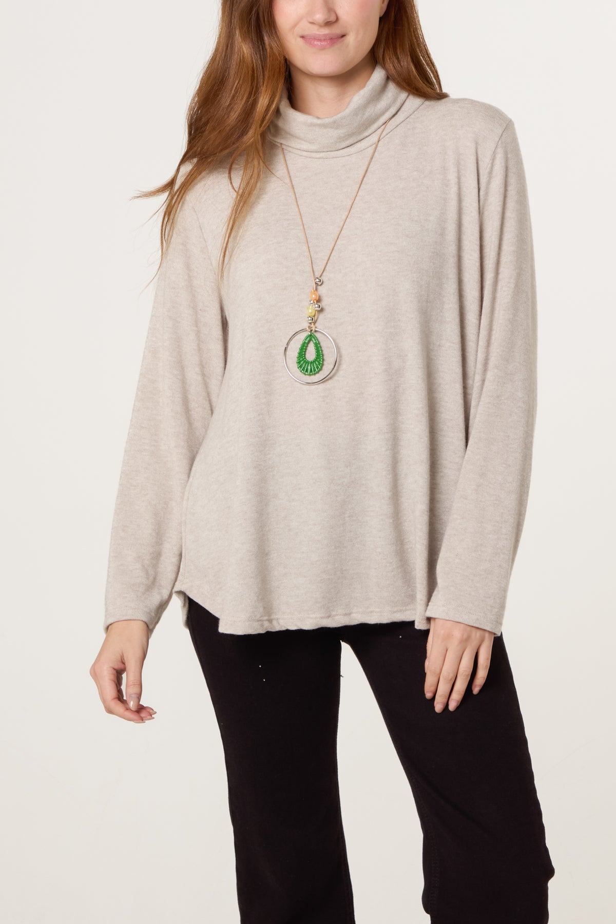 Fine Knit Roll Neck Jumper with Necklace