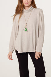 Fine Knit Roll Neck Jumper with Necklace