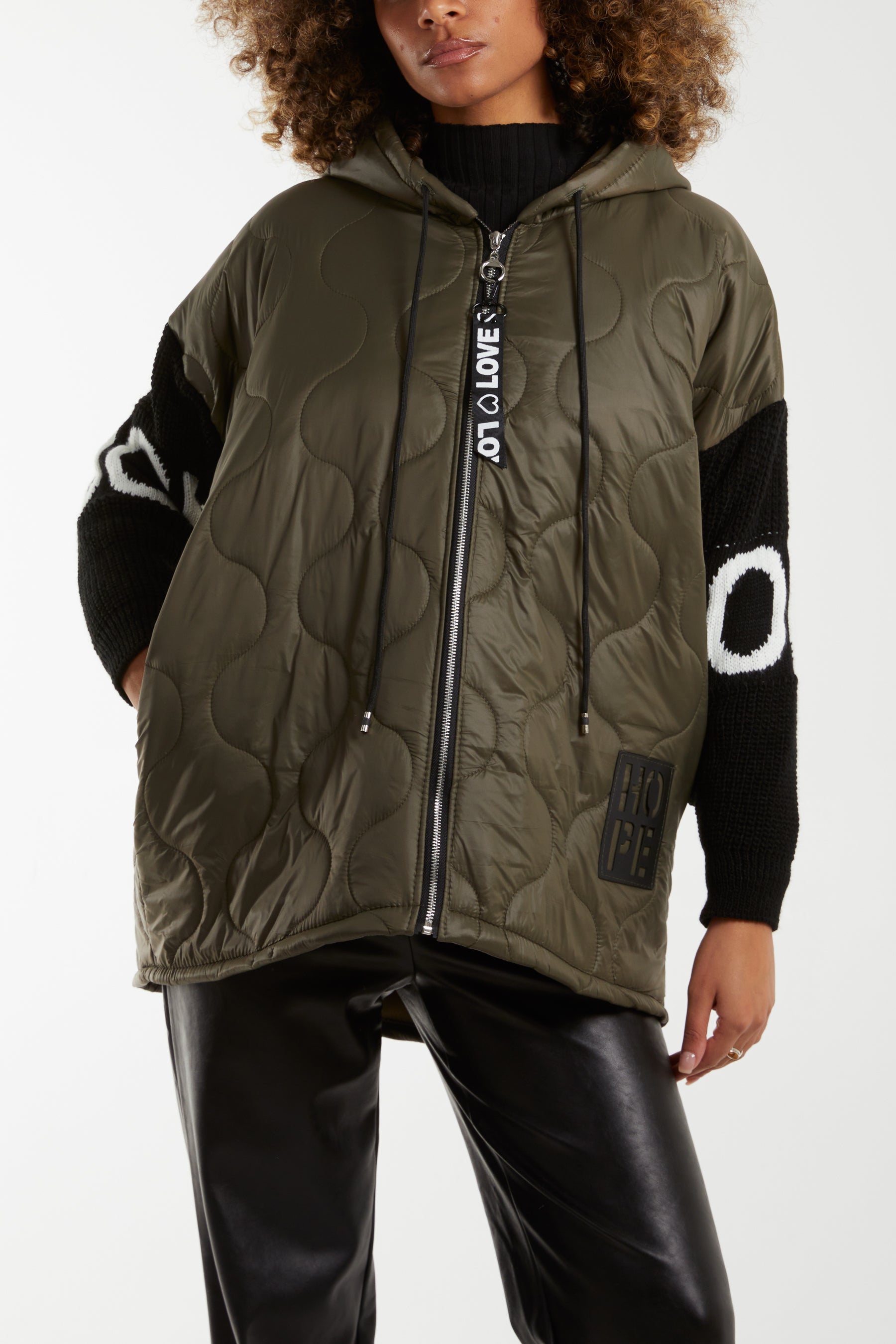 Zip Up Hooded Jacket w/ Contrast 'Rock' Sleeve