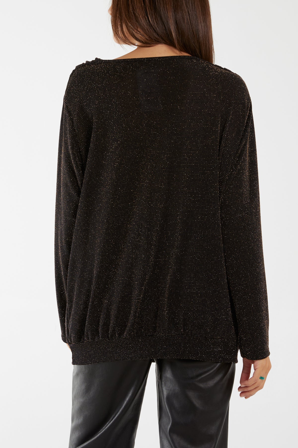 Glitzy Draped Cowl Neck Top