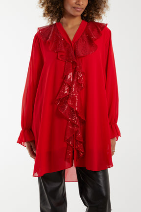 Sequins Front Frill Blouse