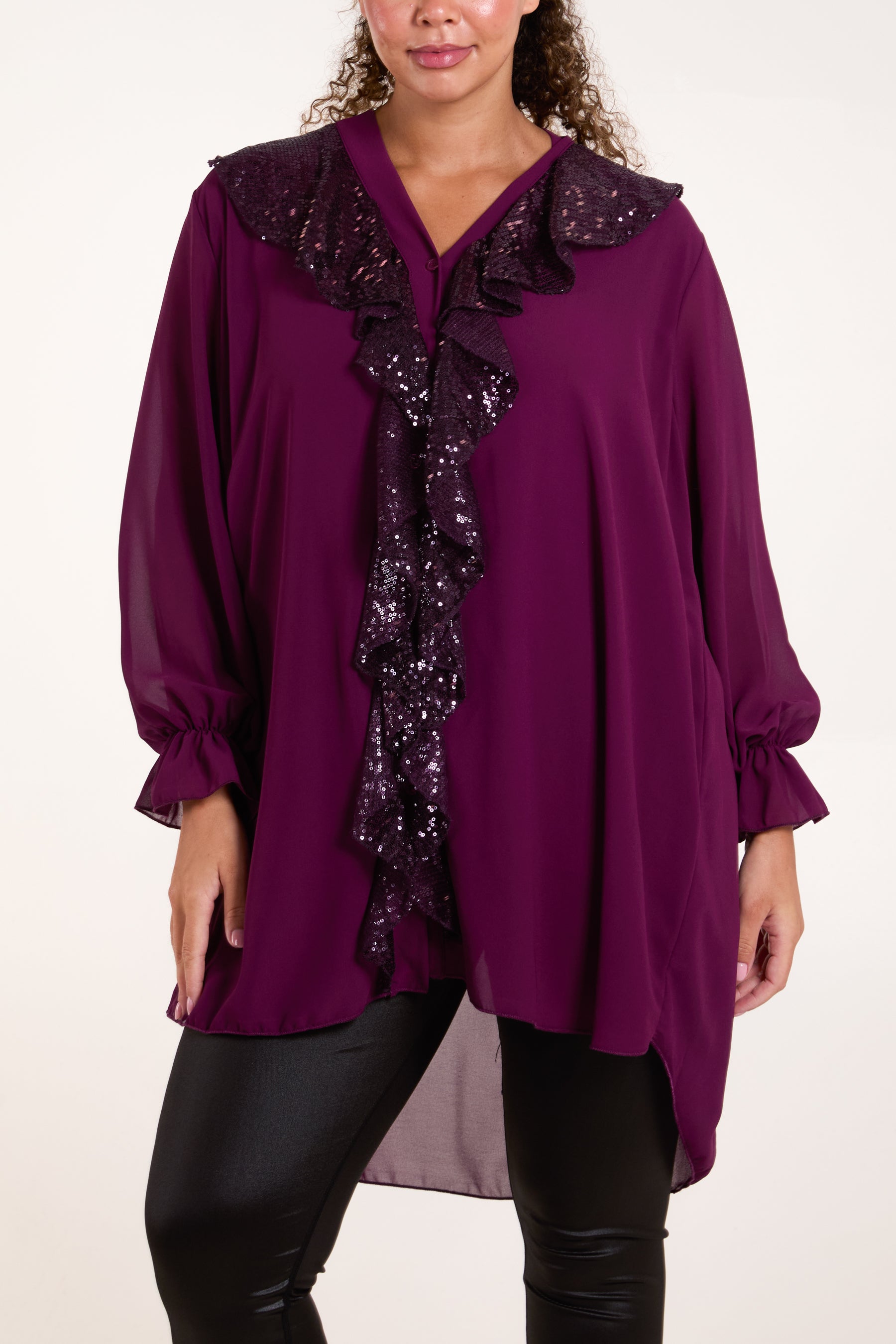 Sequins Front Frill Blouse