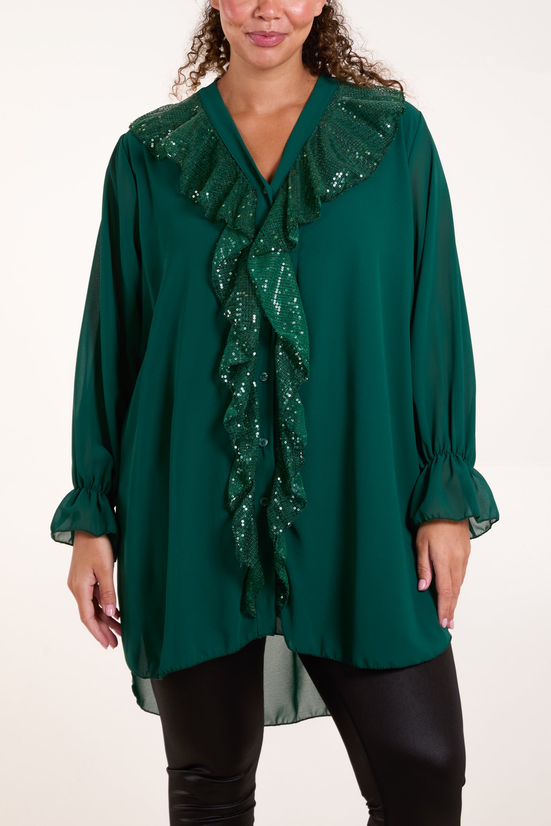 Sequins Front Frill Blouse