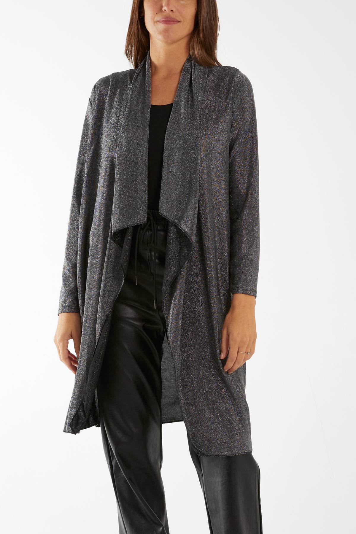 Long Sleeve Waterfall Lurex Jacket